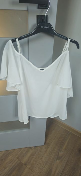 Bluzka top biały Odkryte ramiona hiszpanka elegancka falbanki