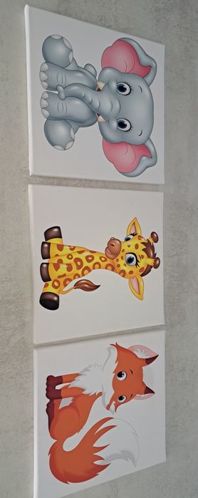 Zestaw 3 obrazków na płótnie, plakat zwierzęta 30 x 30 cm