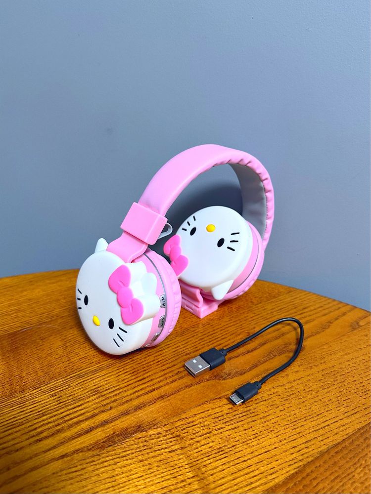 Детские (беспроводные, проводные) наушники 2в1 (Bluetooth) Hello Kitty