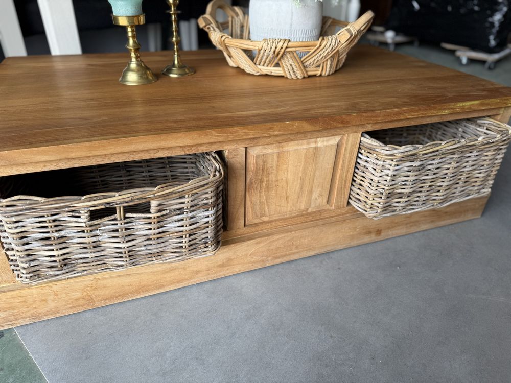 Stolik ława drewniany rustykalny farmhouse rattan wiklina NA TARAS