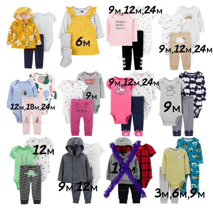 Набір Картерс, Carters  6м, 9м, 12м, 18м,24м 2 боді, штани