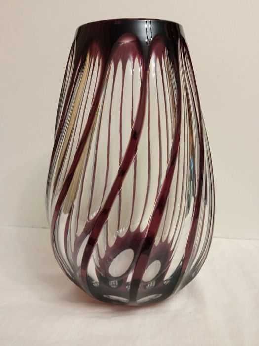Kryształowy wazon optyk z emalią Niemcy Glasfachschule Haida Böhmen