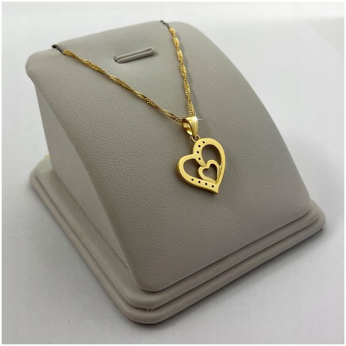 Złoty Naszyjnik Serduszko Łańcuszek + Zawieszka Dla Niej 925/585 + Gra