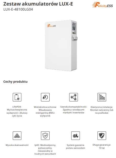 Magazyn Energii Felicity ESS LUX-E-48100LG03 100Ah 5,12kWh niskonap.