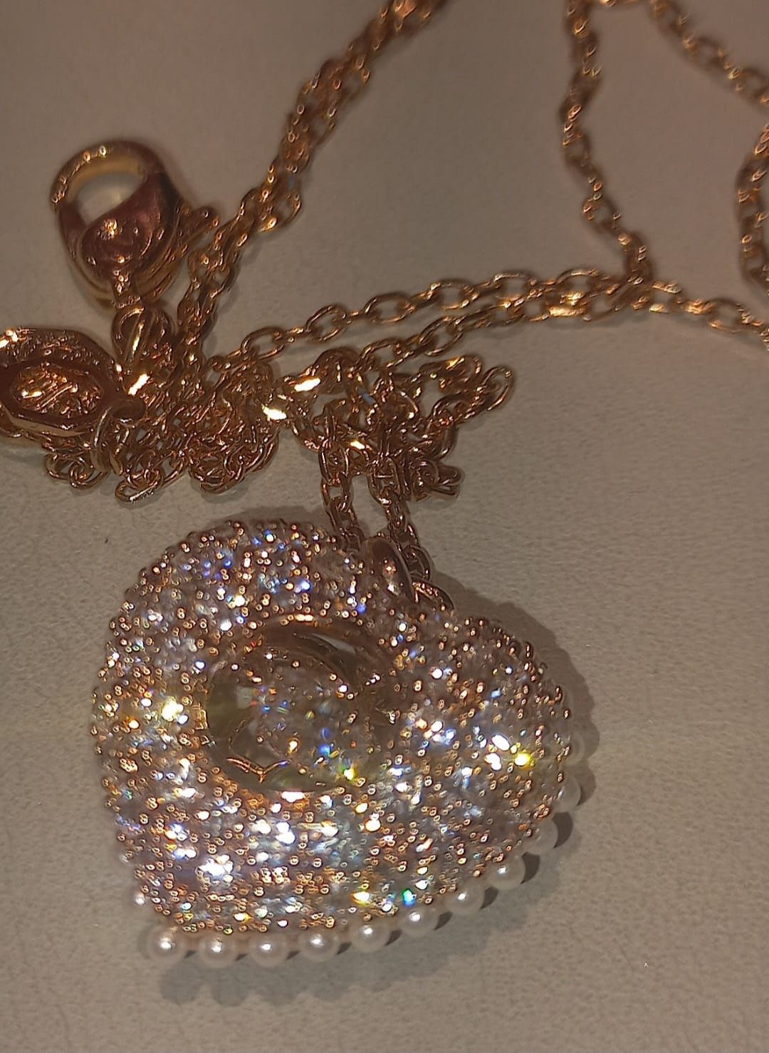 SWAROVSKI NOVO... colar... Coração, Branco, Lacado a rosa dourado