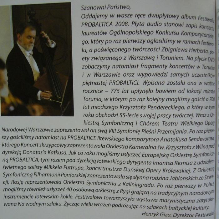 Płyta CD DVD z festiwalu Probaltica