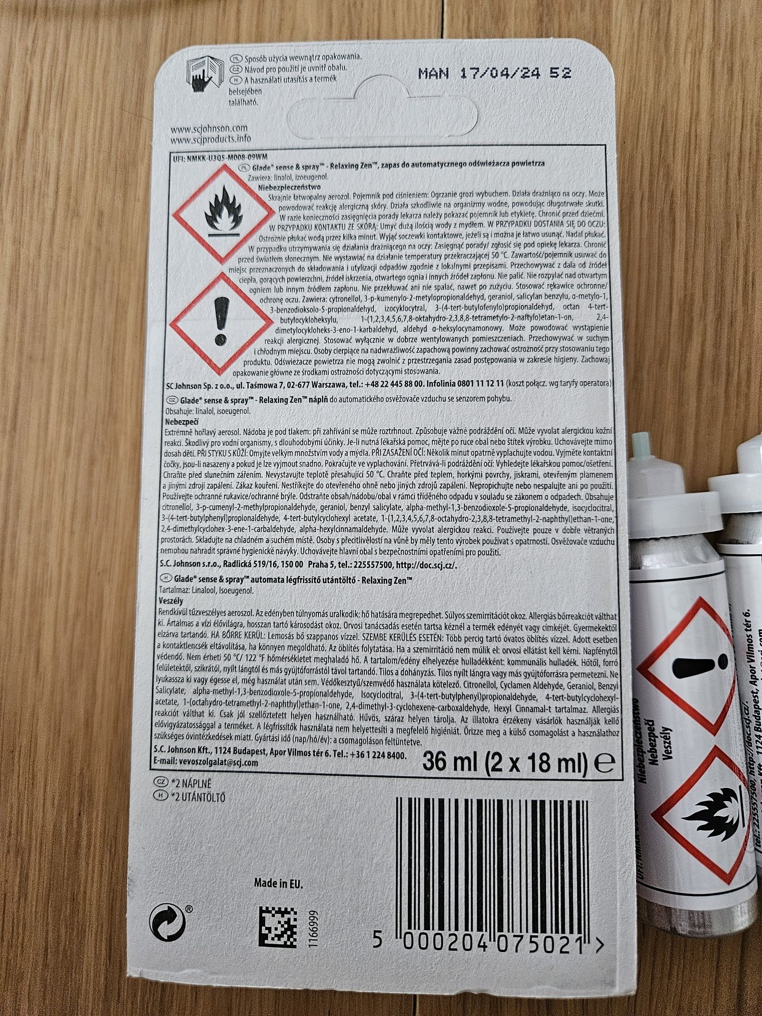 Glade sense&spray, relaxing zen, wkłady 4 szt., nowe