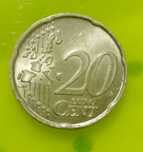 Moeda de 20 cêntimos de 2002. Rara, com erros e defeito de cunhagem.
