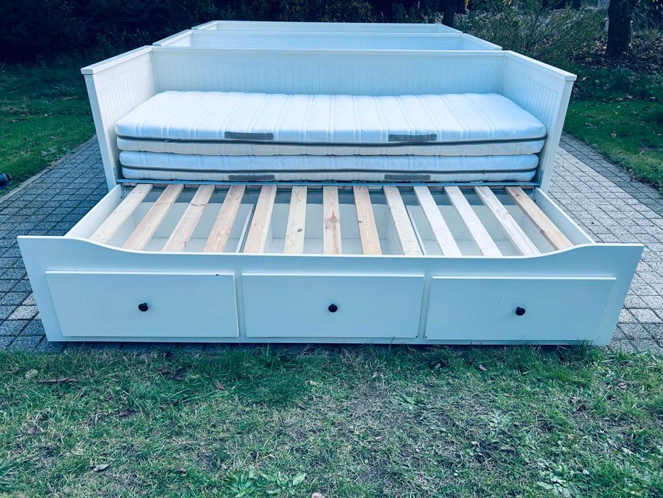 IKEA HEMNES Łóżko Leżanka z 3 szufladami, 2 materace, białe Transport