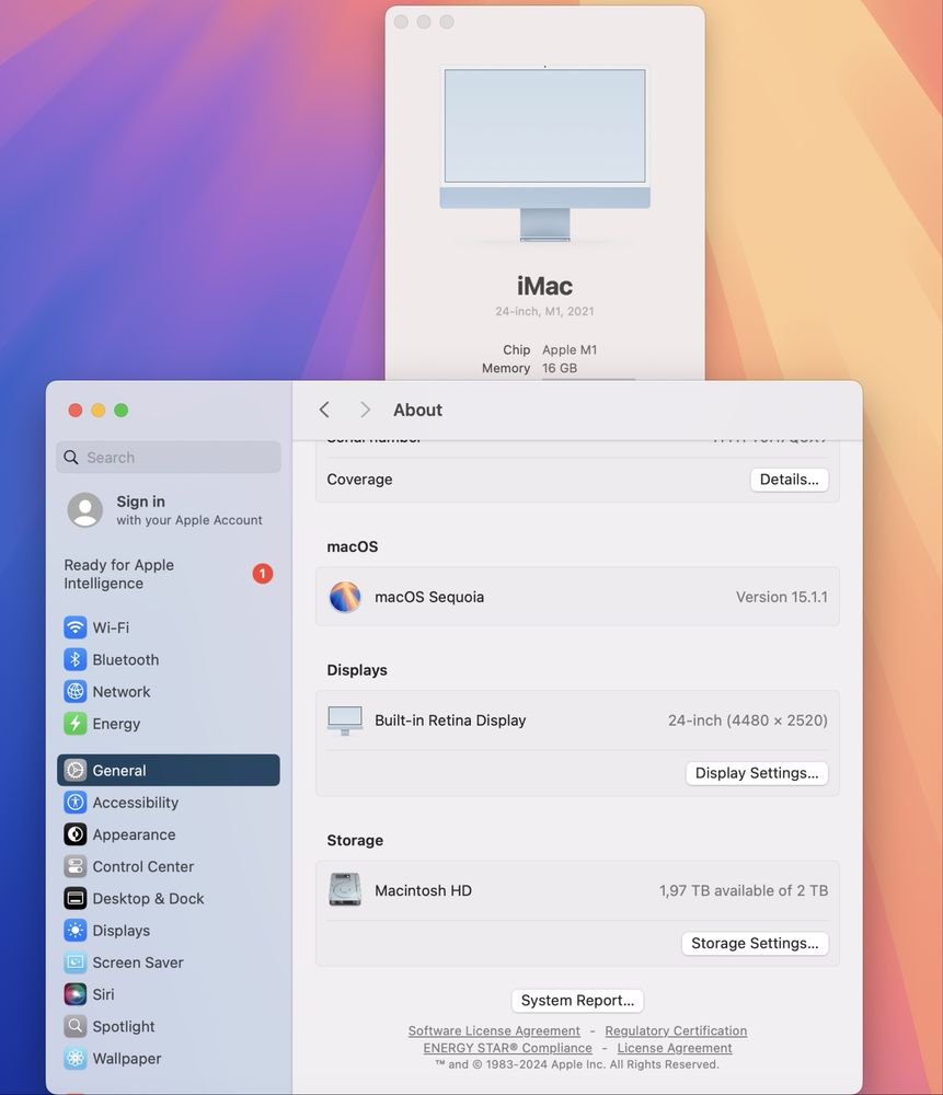 iMac 24 4.5K M1 8/8 Core 2021 16GB 2TB SSD Blue