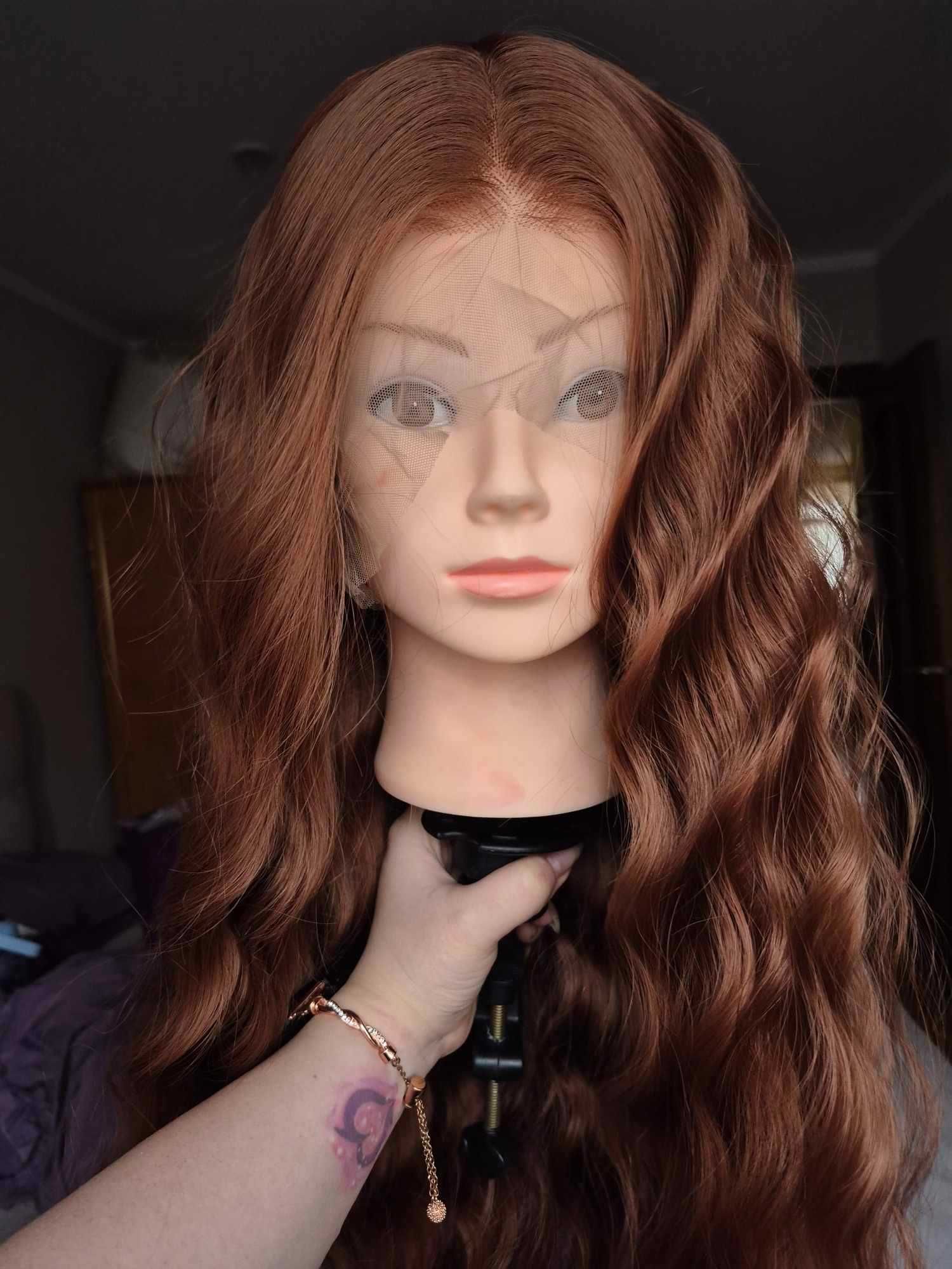 Peruka Rudy brąz 65 cm fale lace front