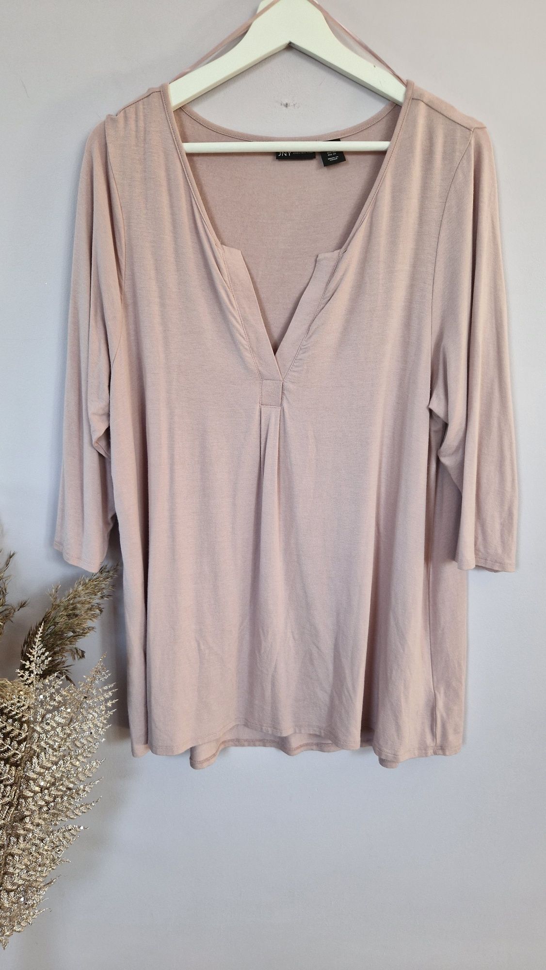 Gładka długa luźna bluzka pudrowy róż plus size XL-3XL JNY