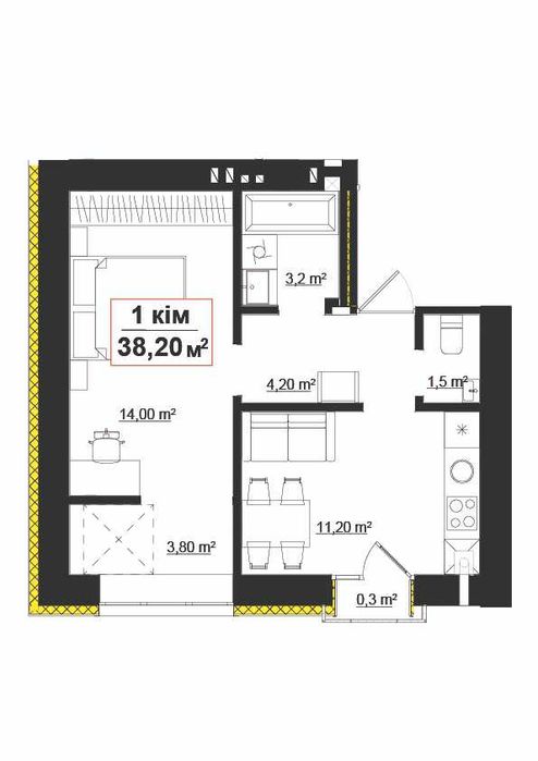 Однокімнатна квартира 38,2м з ФРАНЦУЗЬКИМ балконом Опришівська слобода