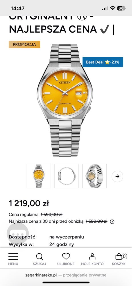 Zegarek Citizen Tsuyosa żółty Automatyczny NJ0150-81Z