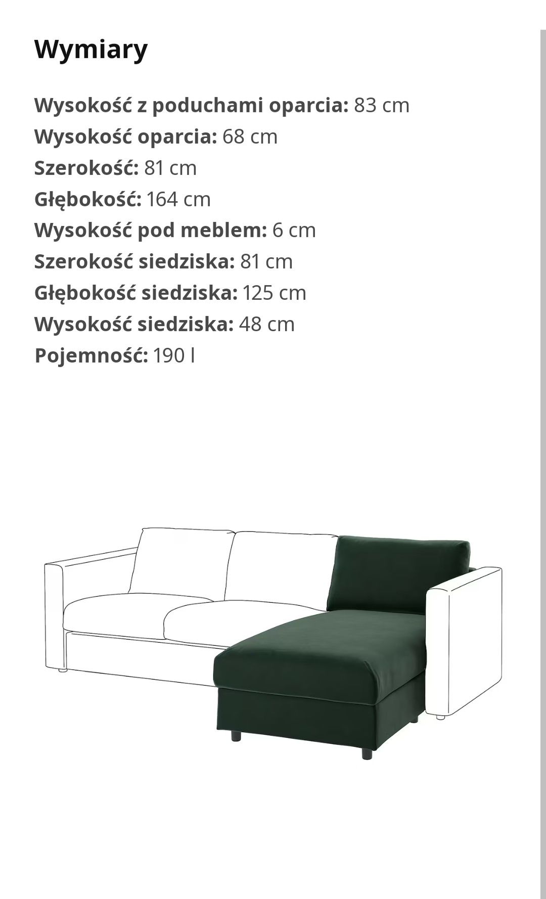 Nowy 1/2 Ceny Szezlong/ leżanka VIMLE z Ikea welur zielona