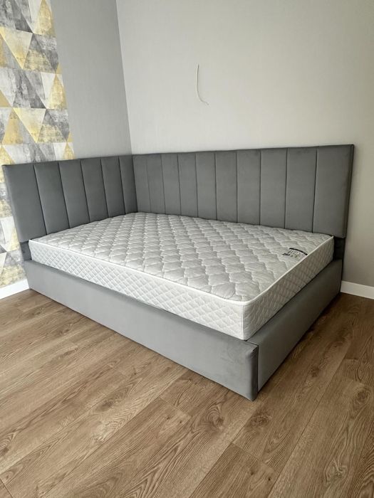 Ліжка кутові дитячі м’які велюрові односпальні полуторні буквою Г