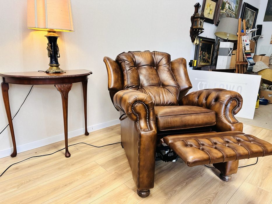 Angielski fotel uszak chesterfield RELAX ze skóry SPRINGVALE :)