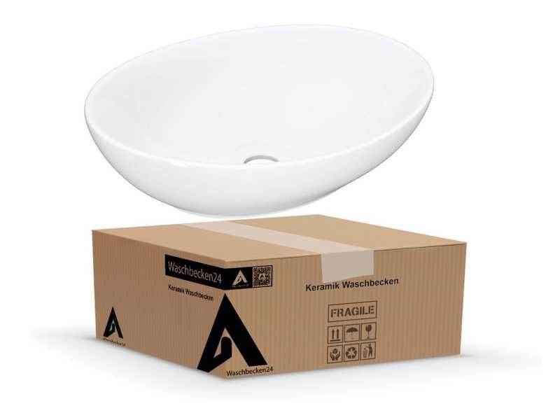 Umywalka ceramiczna Waschbecken24, owalna, wysoka jakość, biały kolor