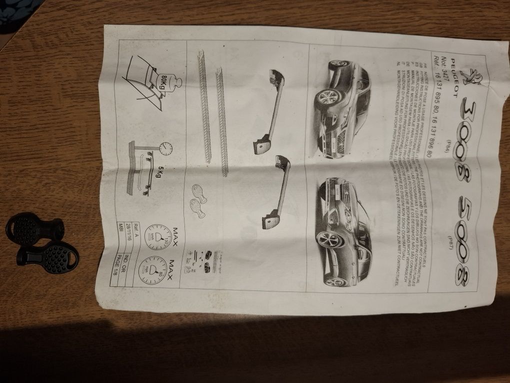 Bagażnik dachowy oem peugeot 3008 i 5008 belki na relingi poprzeczki