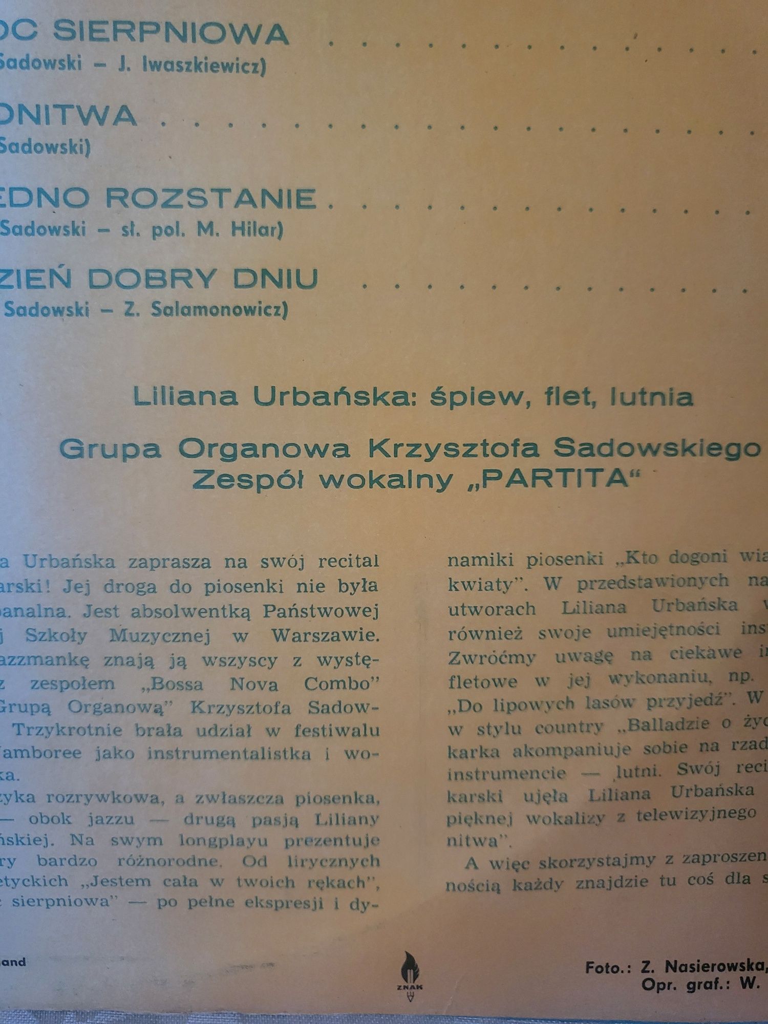 Nieużywana, nieodtwarzana płyta vinyl LILIANNA URBANSKA -Pronit 74 r