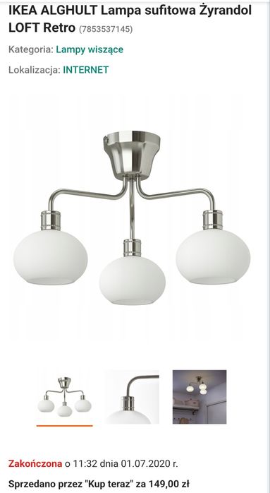 Lampa wisząca 3 klosze w żarówkami stan bardzo dobry