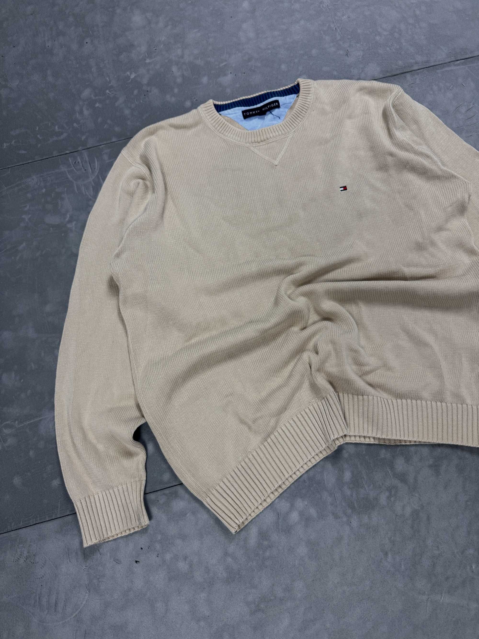 Tommy Hilfiger beżowy gruby sweter knit retro 90s (L/XL) streetwear