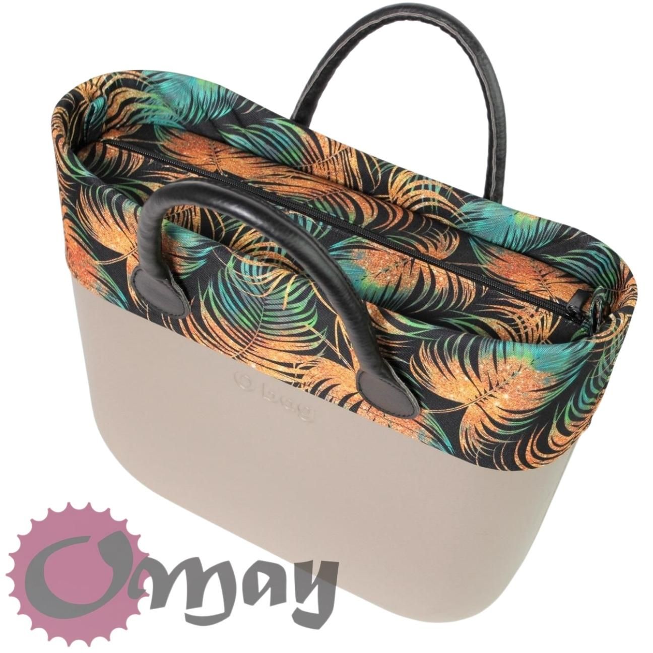 Czarny organizer do OBAG STANDARD +OPASKA liście zielone złote OMAY