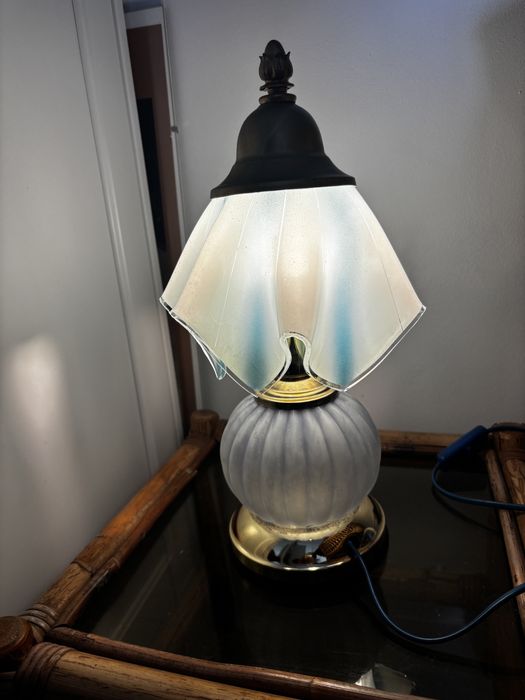 Lampka nocna stolowa vintage retro złota niebieska turkusowa nocna
