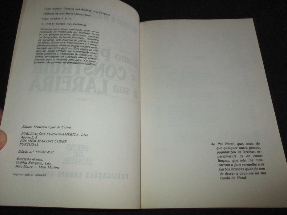 Livro Como Planear e Construir a sua Lareira Margaret e Wilbur Eastman