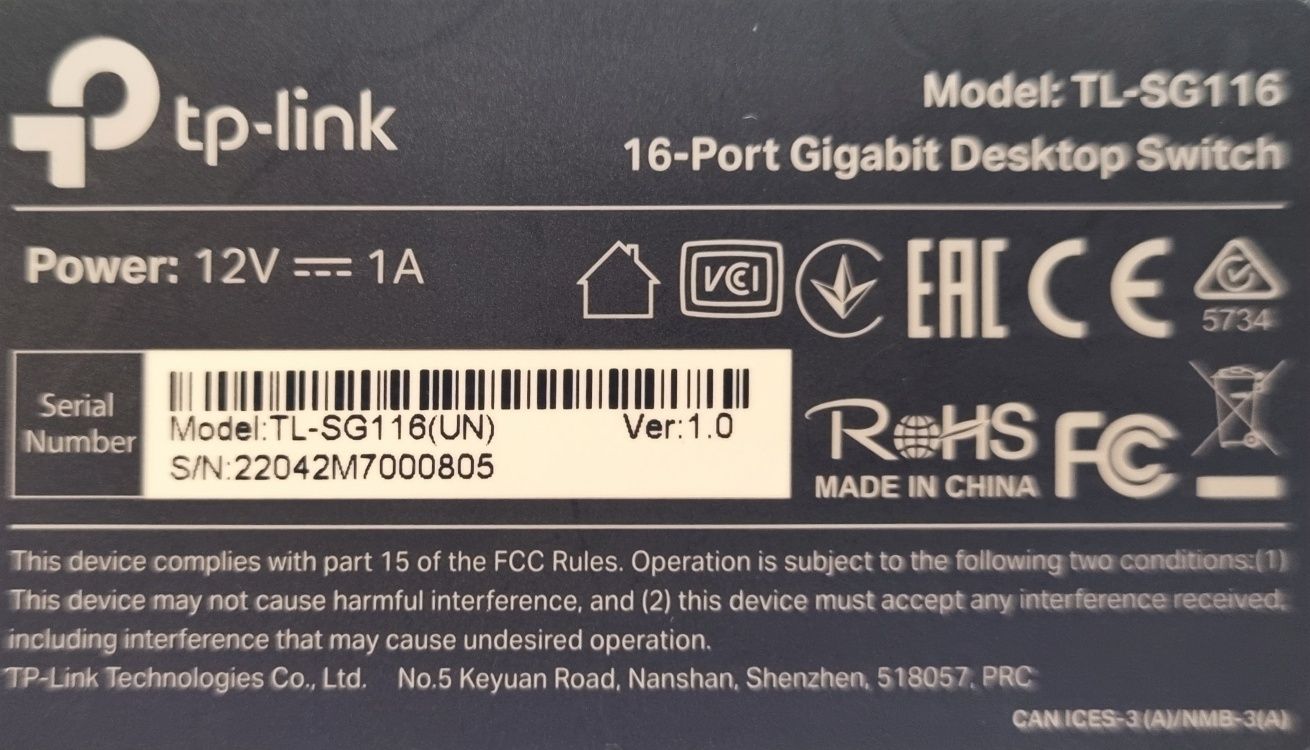 Tp-link 16-Port Gigabit Desktop Switch Model:TL-SG116