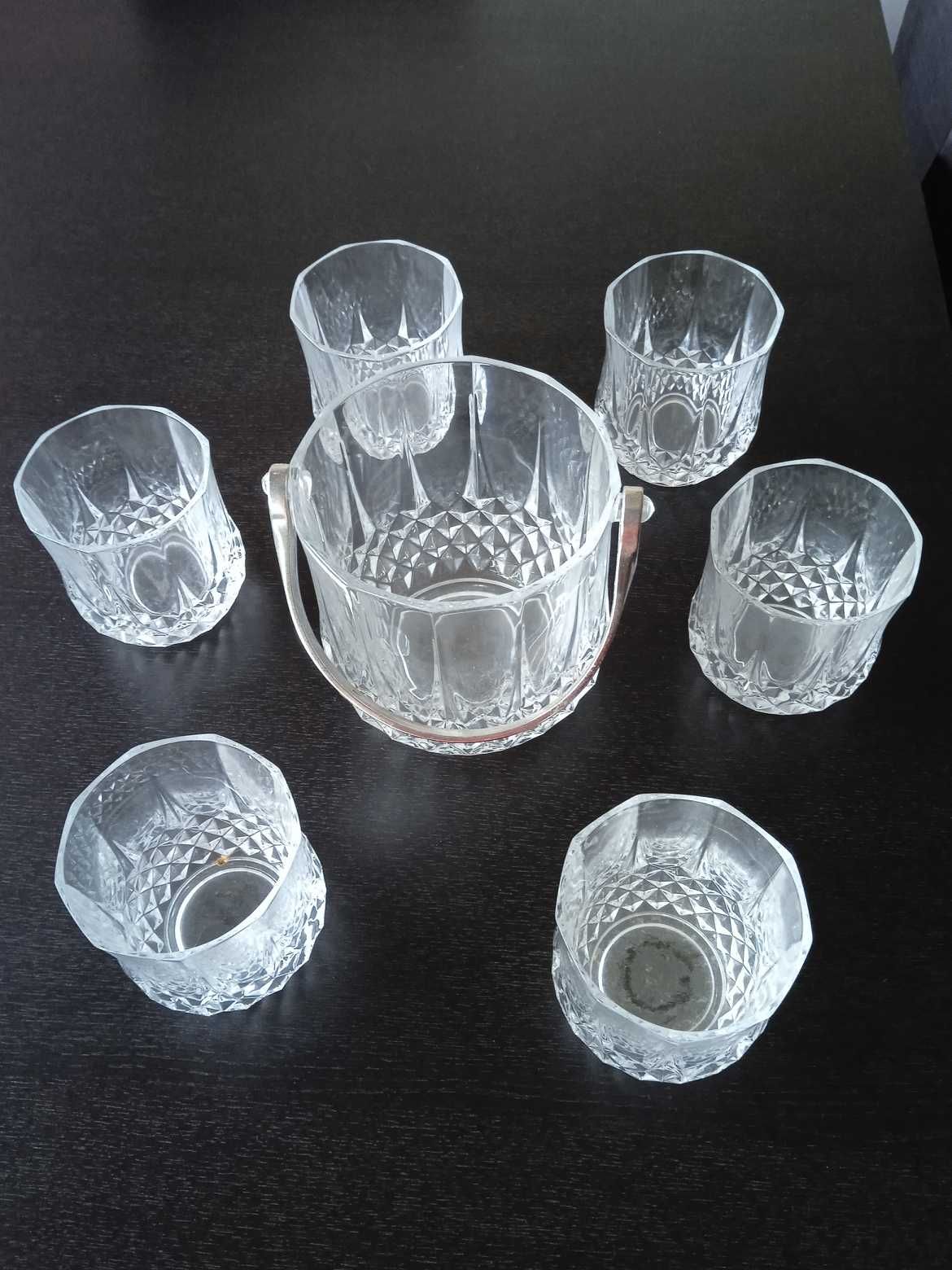Conjunto copos de cristal de whisky com balde de gelo