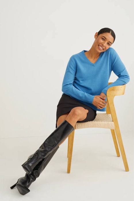 М'який блакитний джемпер з суміші вовни та кашеміру