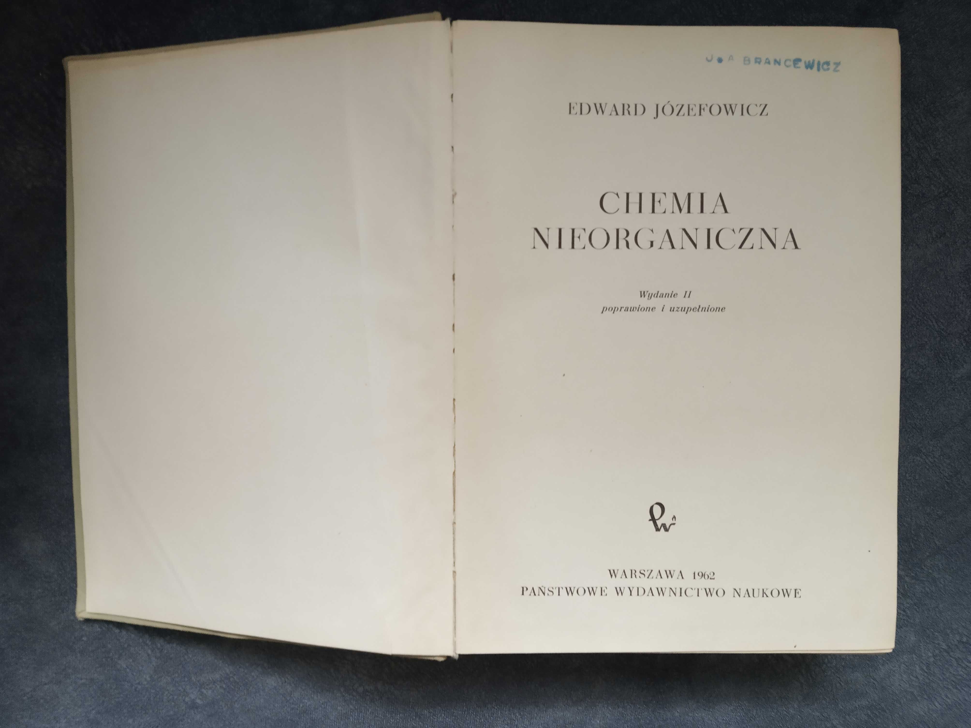 chemia nieorganiczna. E. Józefowicz. wydanie 2