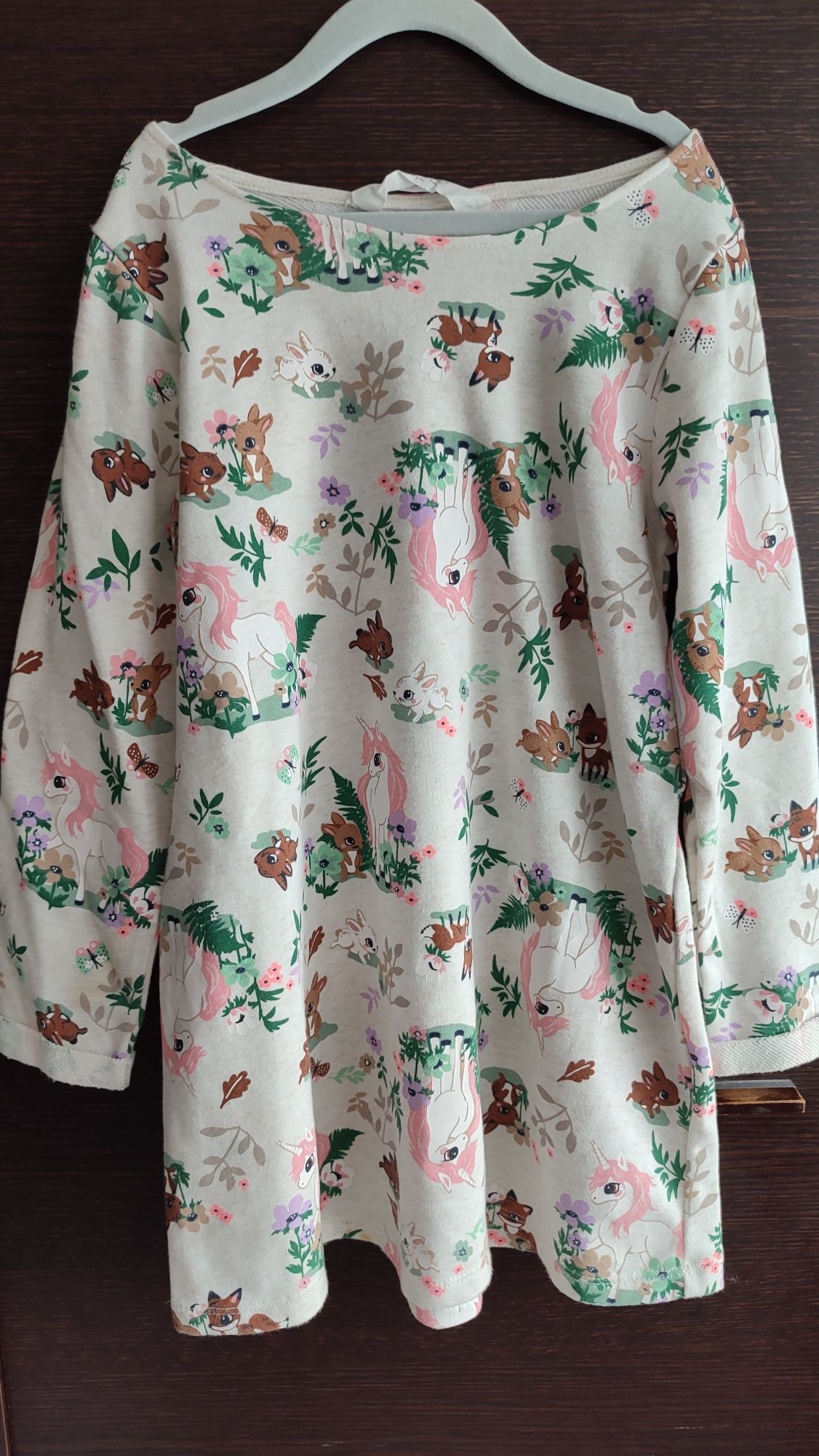Sukienka tunika H&M 122/128 jednorożec leśne zwierzęta