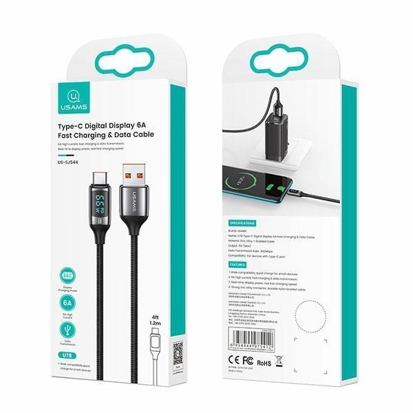 Kabel USB-C USAMS U78 1.2M LED 6A Fast Charging