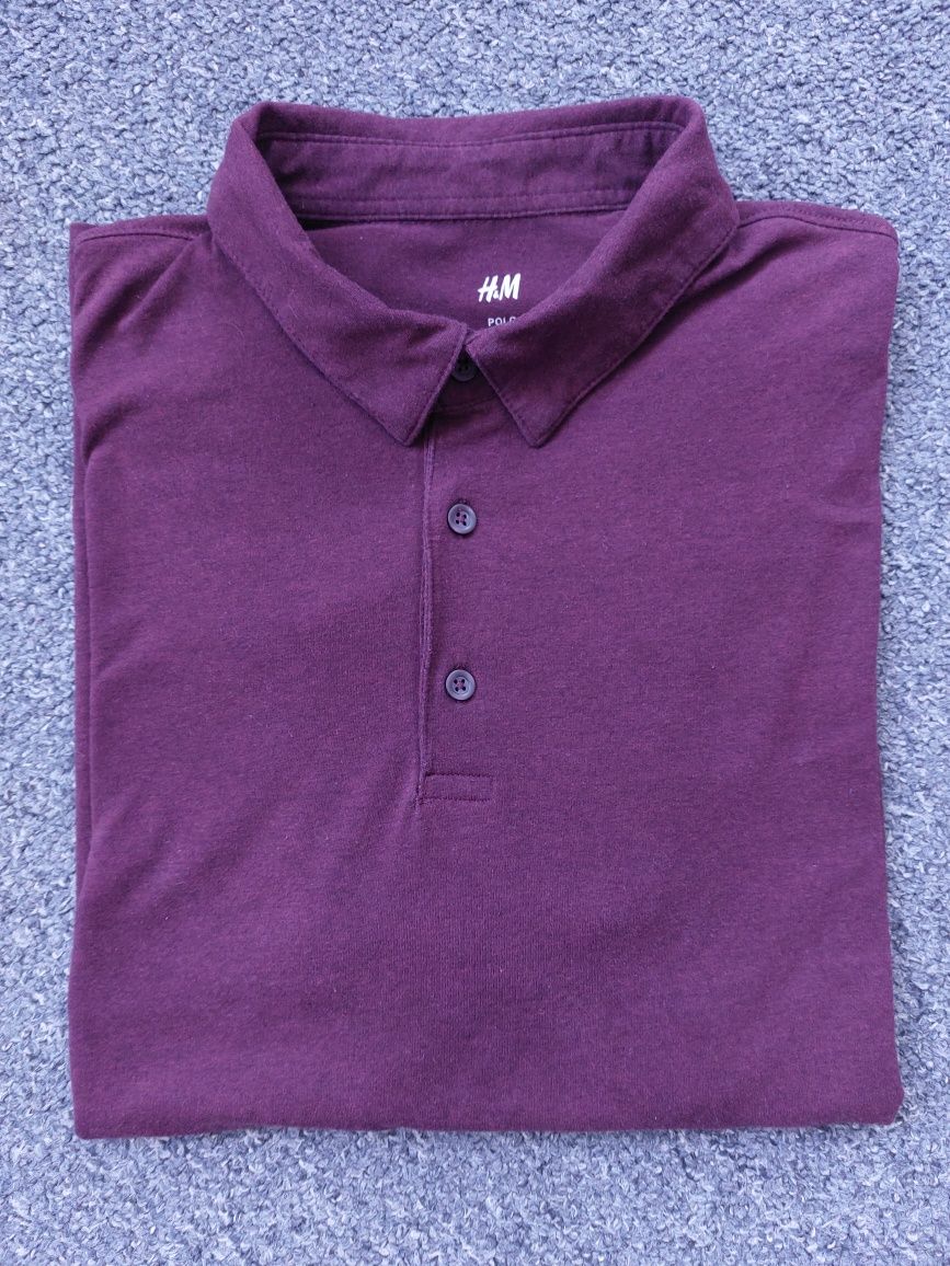 Koszulka polo H&M rozm. L slim fit bordowa casual smart daily use