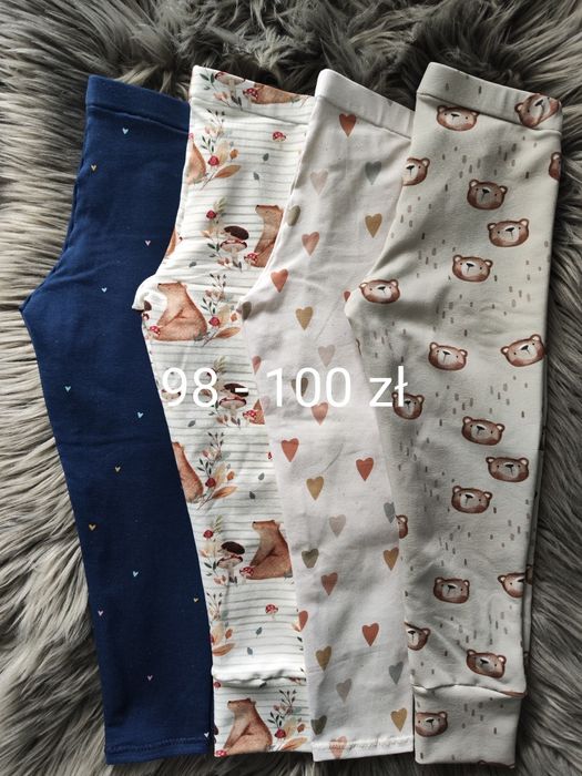 Rozmiar 98 4x no we legginsy spodnie getry cienkie serduszka Jersey, d