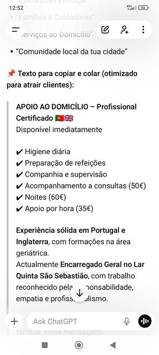 Apoio Geriátrico ao domicílio, todas as informações na página da foto.