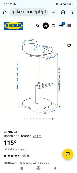 Banco alto cinza Janinge ikea