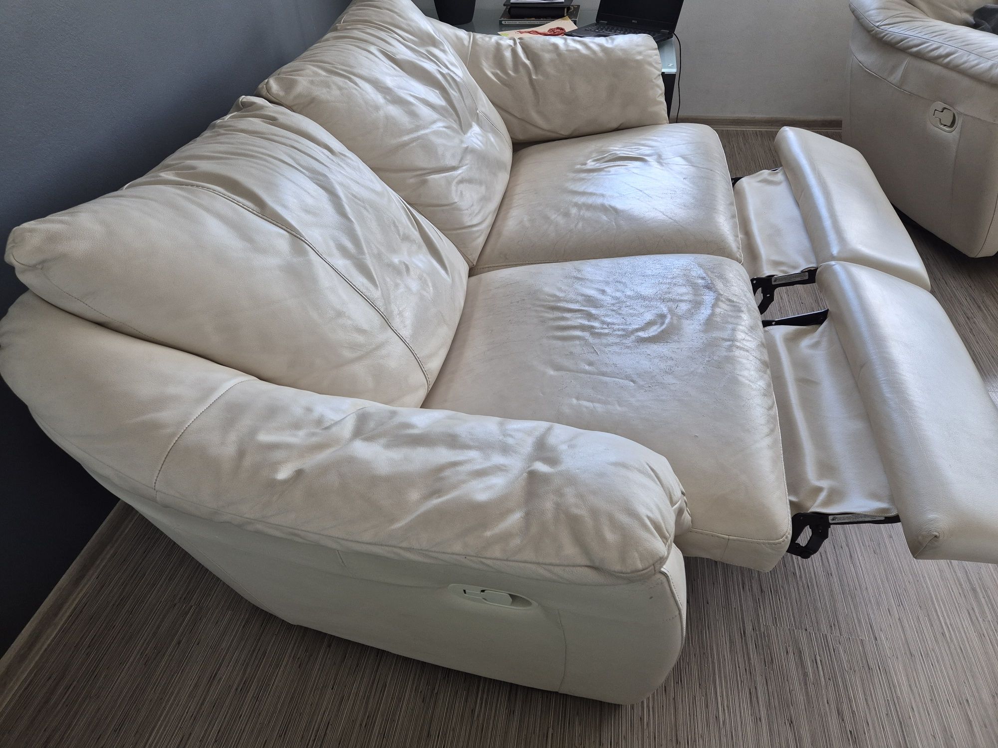 Komplet wypoczynkowy sofa z funkcją spania fotel relaks skóra