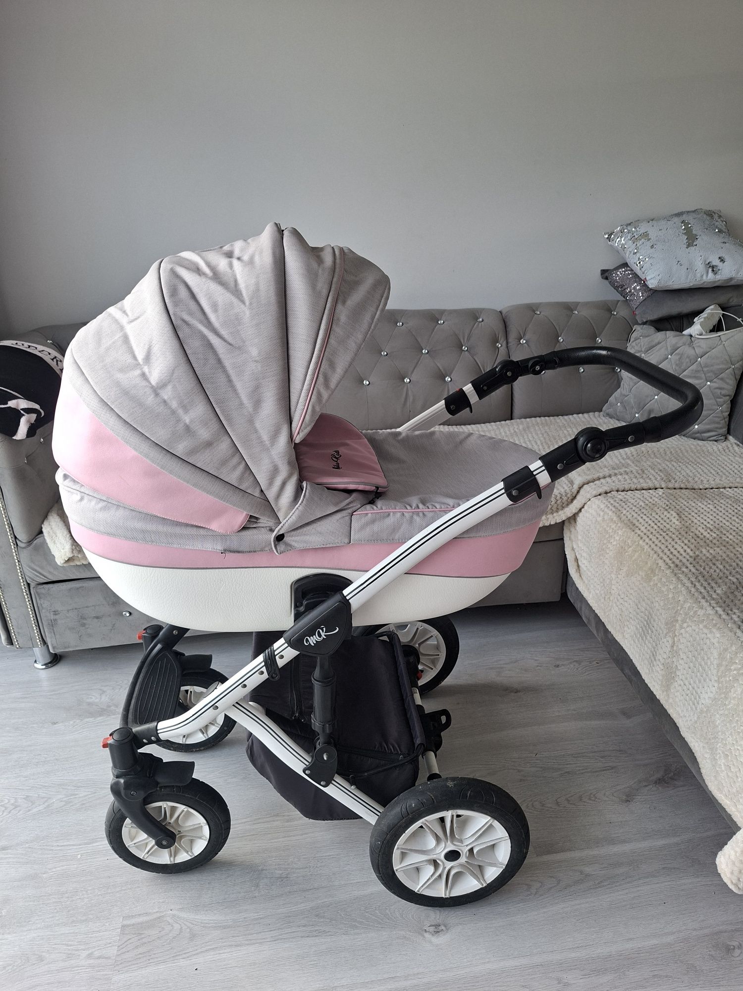 Wózek 3w1 4w1 Milu KIDS Starlet siwy siwo różowy  dla dziewki wysyłka