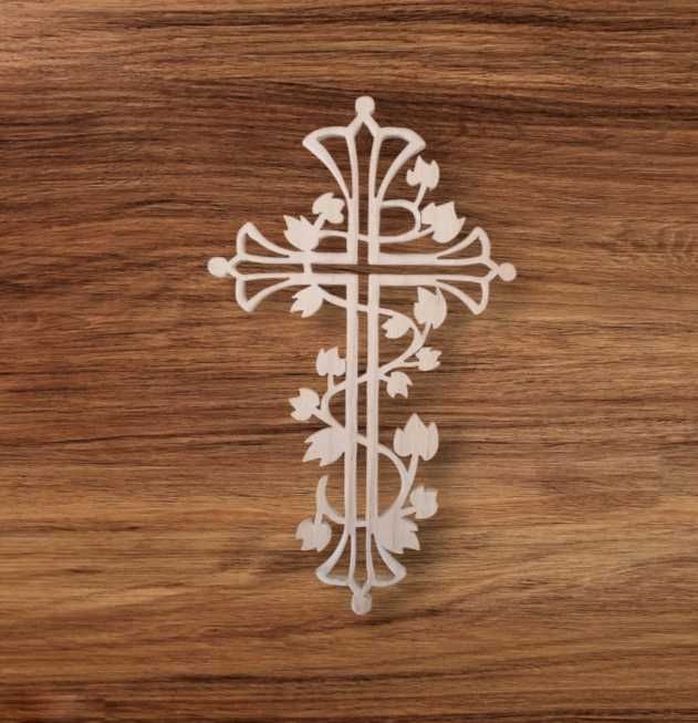 Krzyż drewniany ozdobny na ścianę ręcznie wykonany hanmade bejcowany