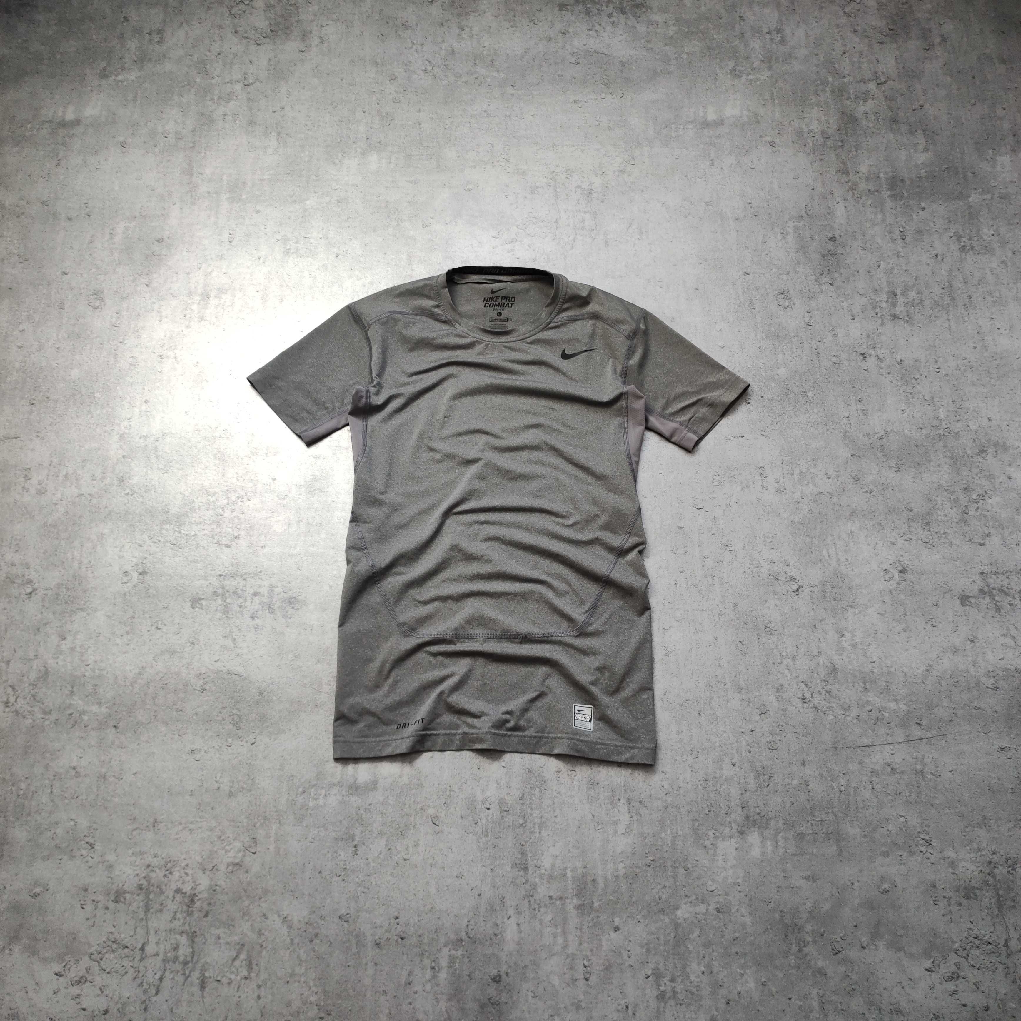 MĘSKA Koszulka PREMIUM Szara Trening Kompresyjna Nike PRO Combat Logo