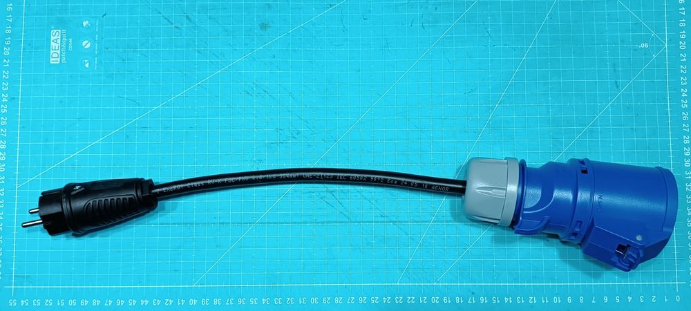 Cabo adap. carregador EV,  Schuko 16A macho para CEE 32A 2P+T fêmea.