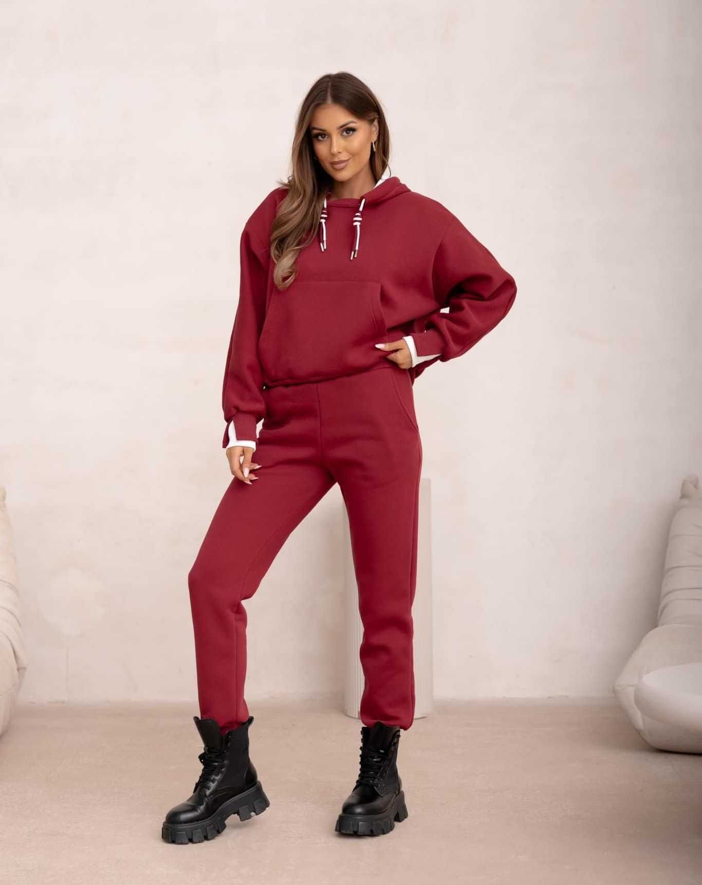 Dresy damskie bordowe ocieplane bluza oversize + spodnie r.UNI wys.24h