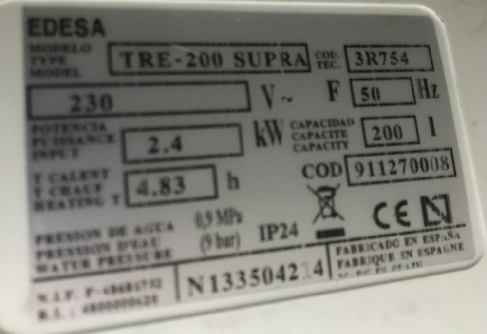 Termoacumulador 200L - Edesa - Tre-200 Supra