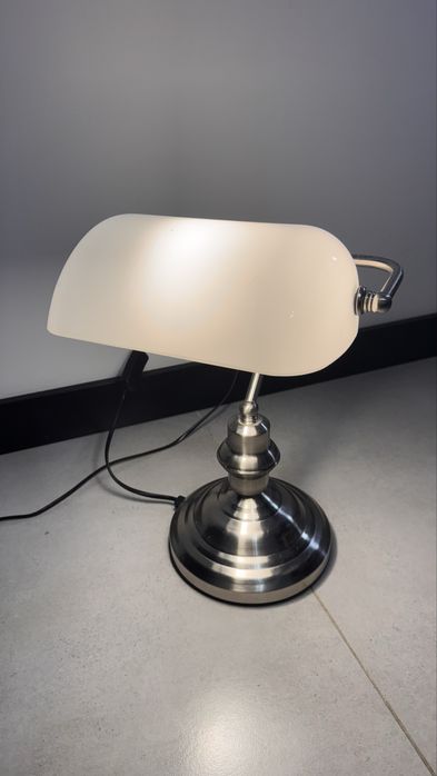 Lampa biurkowa do biura bankierska super stylowa retro satyna klosz