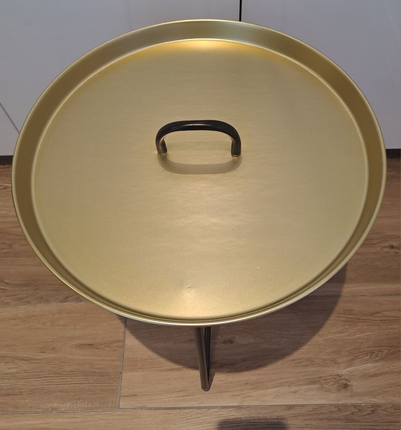 Stolik kawowy okrągły loft rączka metalowy złoty czarny