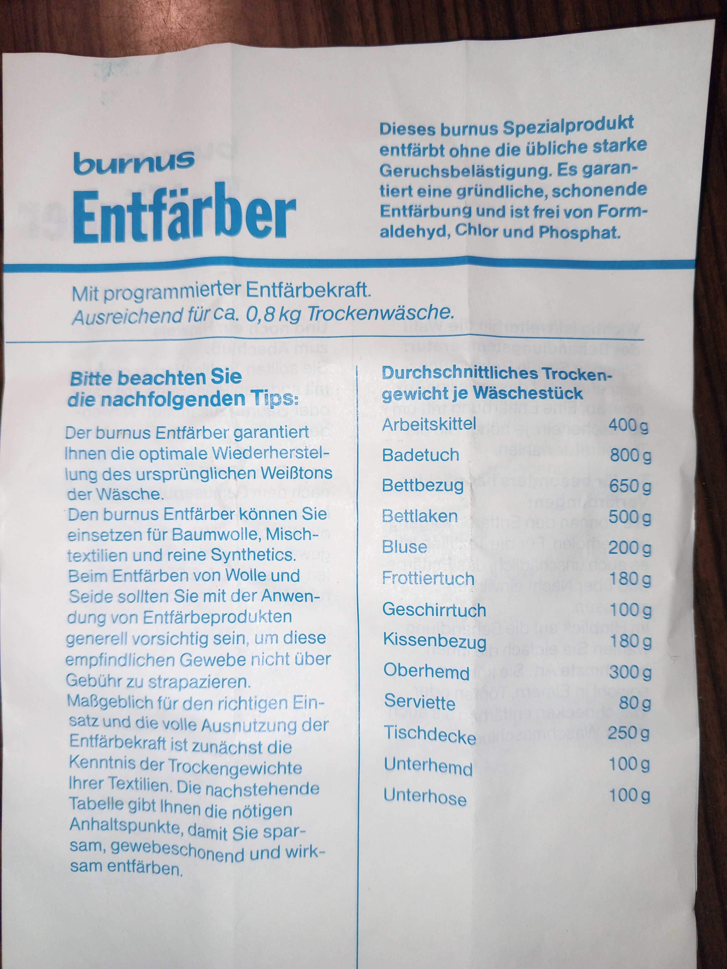 Отбеливатель для тканей Burnus Entfärber