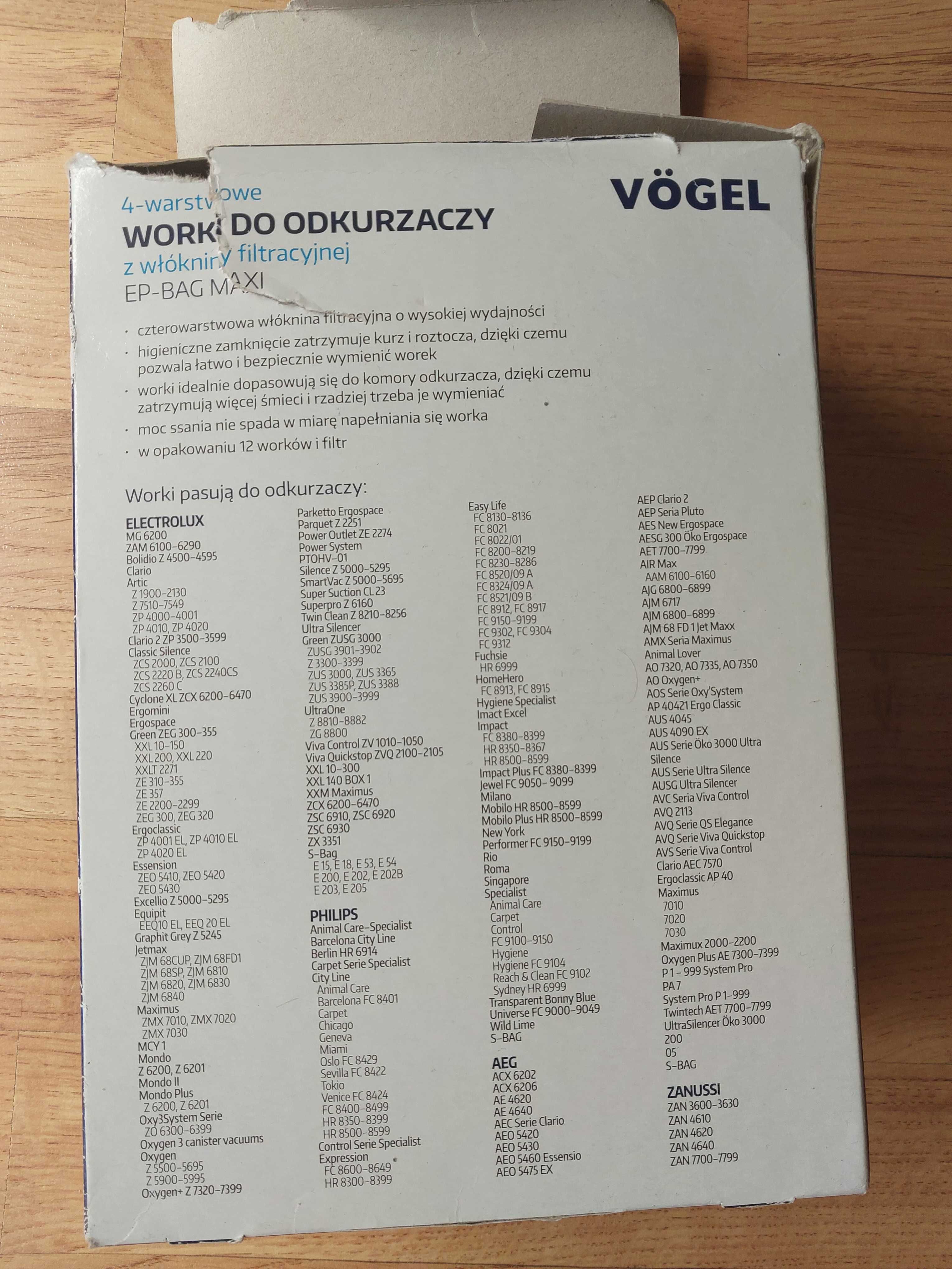Worki do odkurzacza Vogel - do Elektrolux, Philips, AEG, Zanussi